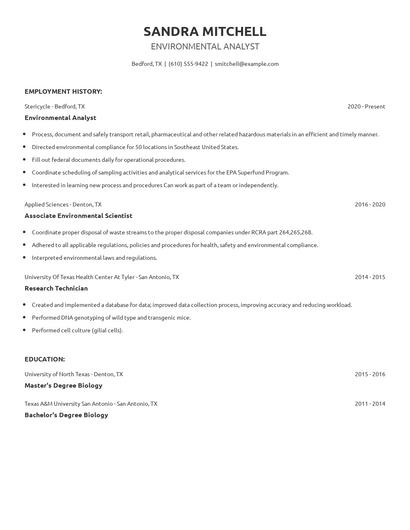Environmental Analyst Resume