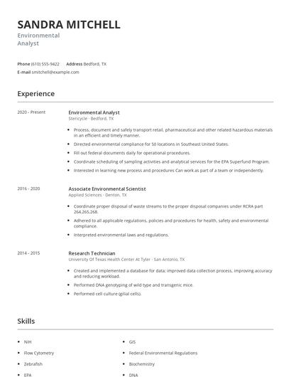 Environmental Analyst Resume