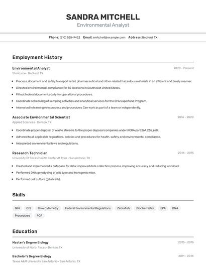 Environmental Analyst Resume