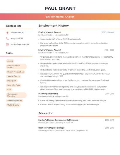 Environmental Analyst Resume