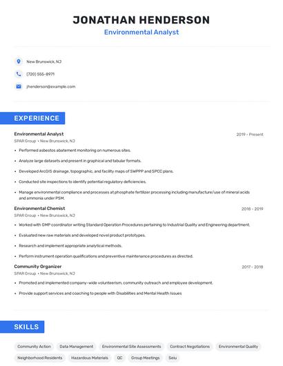 Environmental Analyst Resume