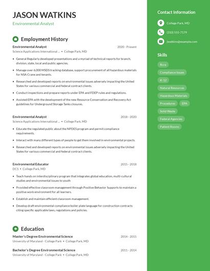 Environmental Analyst Resume