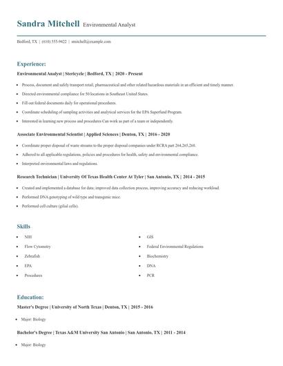 Environmental Analyst Resume