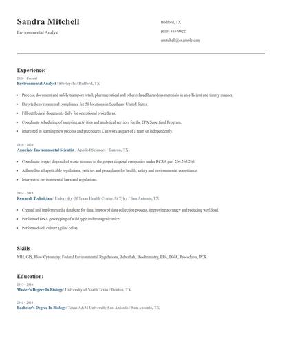 Environmental Analyst Resume