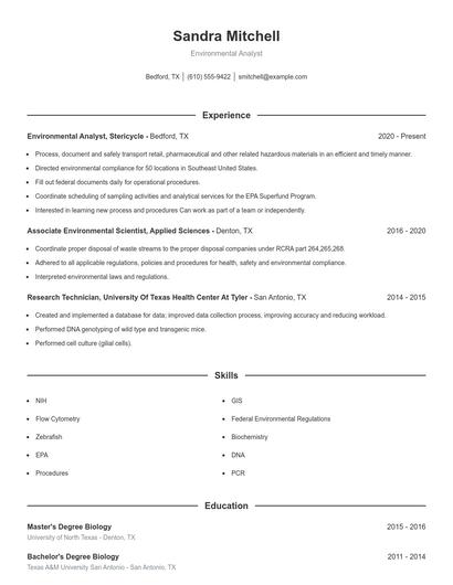 Environmental Analyst Resume