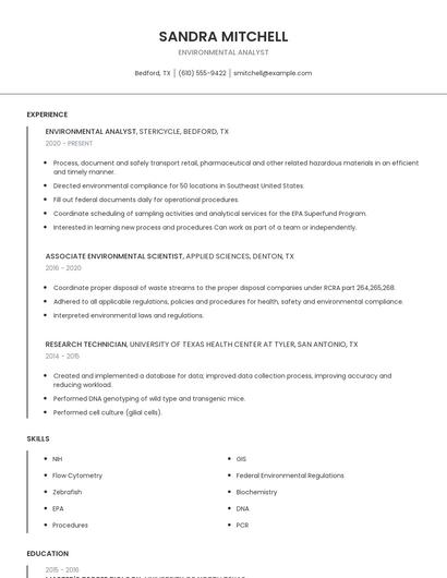 Environmental Analyst Resume