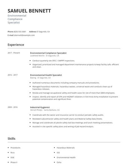 Environmental Compliance Specialist Resume