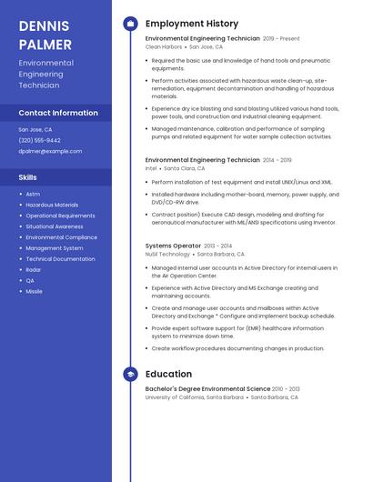 Environmental Engineering Technician Resume