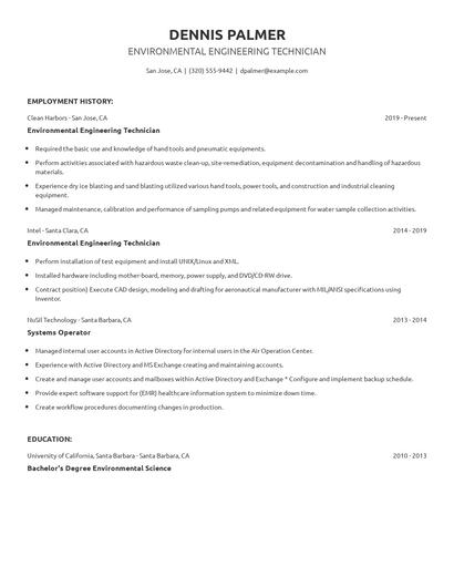 Environmental Engineering Technician Resume