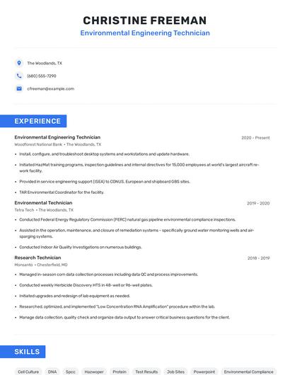 Environmental Engineering Technician Resume