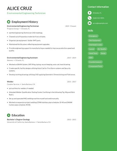 Environmental Engineering Technician Resume