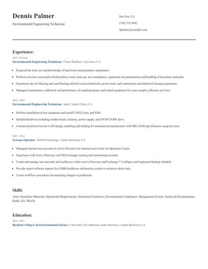 Environmental Engineering Technician Resume