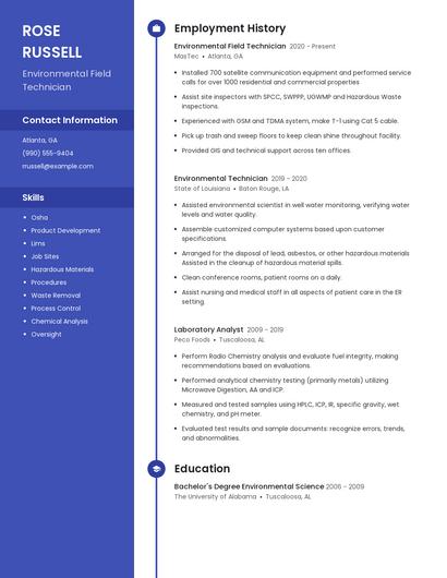 Environmental Field Technician Resume