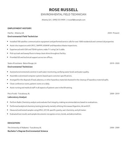 Environmental Field Technician Resume