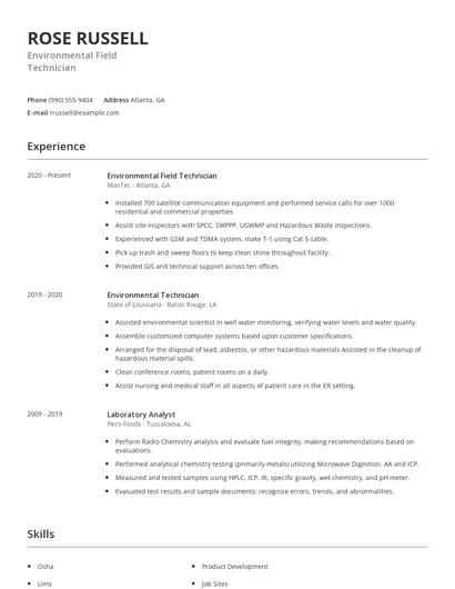 Environmental Field Technician Resume