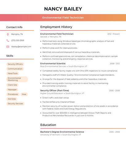 Environmental Field Technician Resume