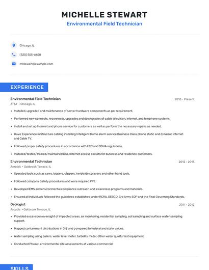 Environmental Field Technician Resume