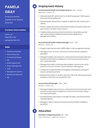 Environmental Health And Safety Director Resume