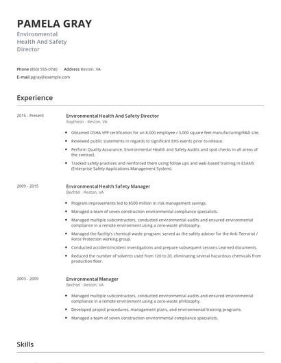 Environmental Health And Safety Director Resume