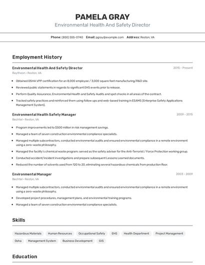Environmental Health And Safety Director Resume
