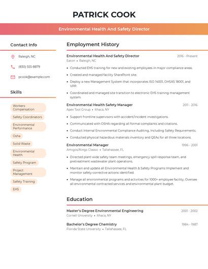 Environmental Health And Safety Director Resume