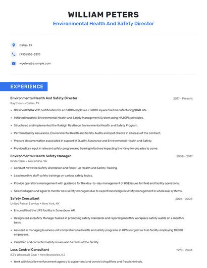 Environmental Health And Safety Director Resume
