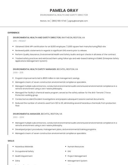 Environmental Health And Safety Director Resume
