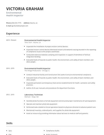 Environmental Health Inspector Resume