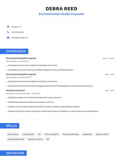 Environmental Health Inspector Resume