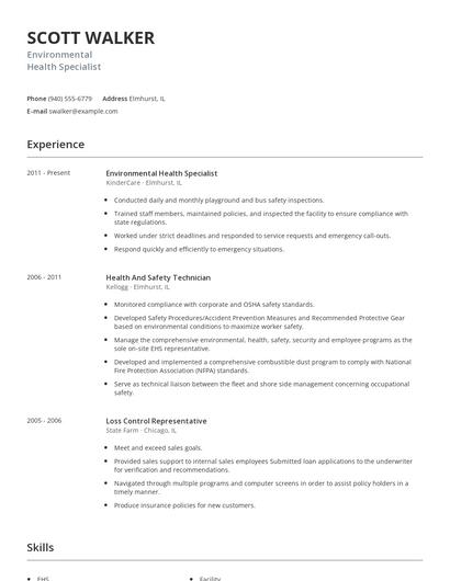 Environmental Health Specialist Resume