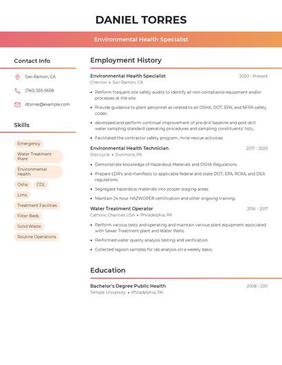 Environmental Health Specialist Resume