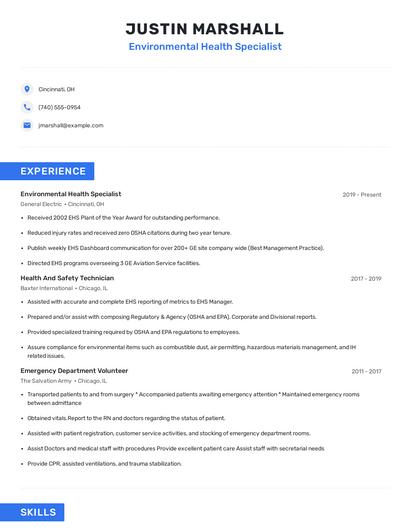 Environmental Health Specialist Resume