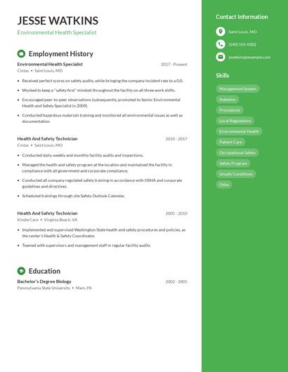 Environmental Health Specialist Resume
