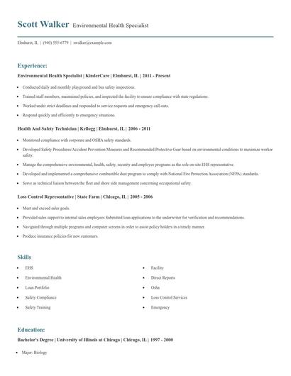 Environmental Health Specialist Resume