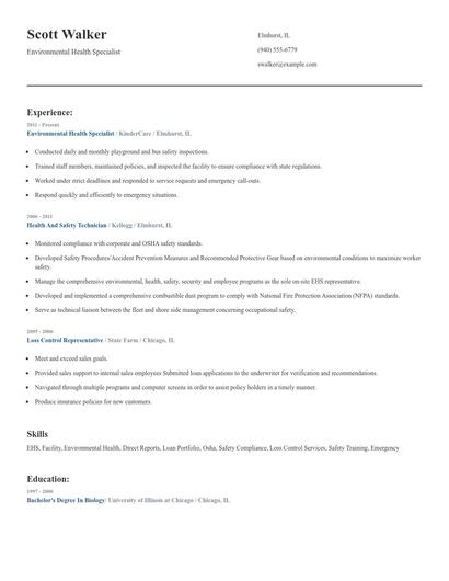Environmental Health Specialist Resume