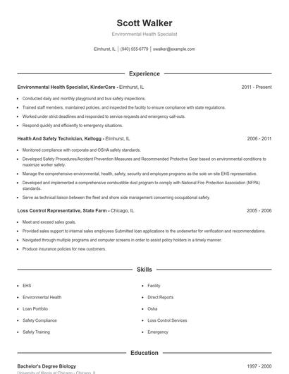 Environmental Health Specialist Resume