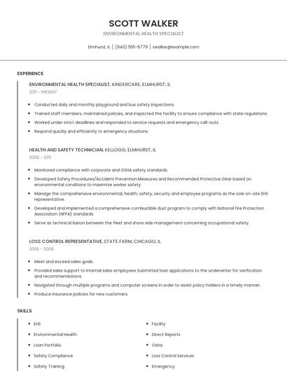 Environmental Health Specialist Resume