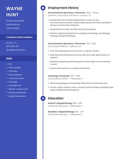 Environmental Laboratory Technician Resume