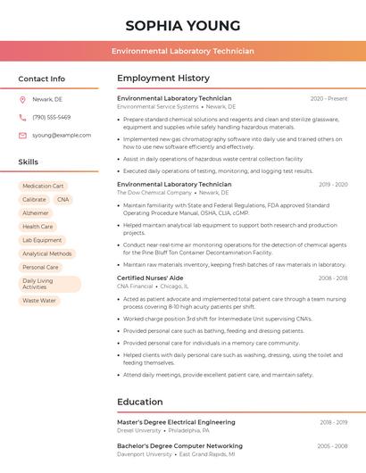 Environmental Laboratory Technician Resume