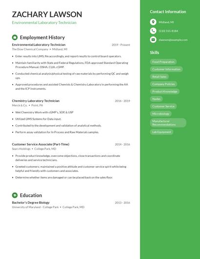 Environmental Laboratory Technician Resume
