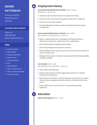 Environmental Maintenance Worker Resume