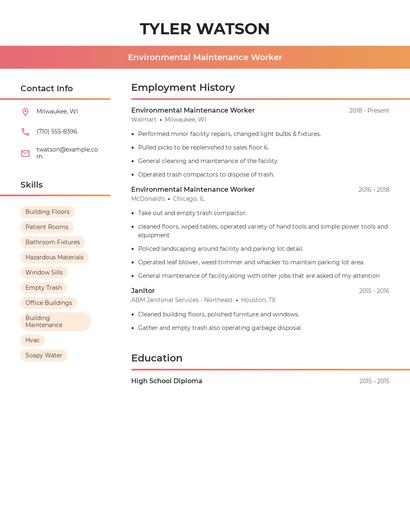 Environmental Maintenance Worker Resume