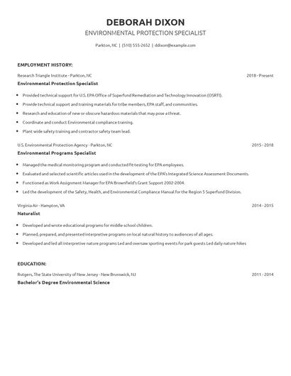 Environmental Protection Specialist Resume