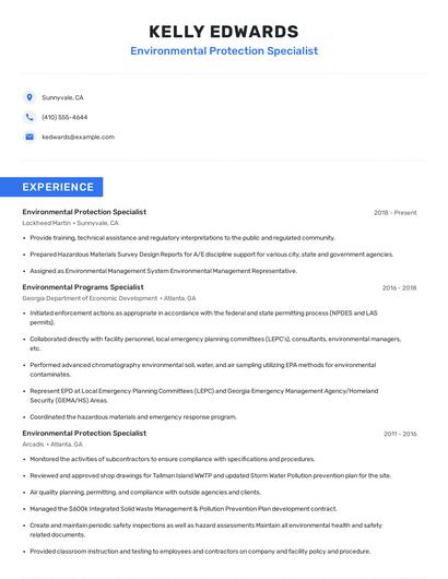 Environmental Protection Specialist Resume