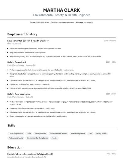 Environmental, Safety, & Health Engineer Resume