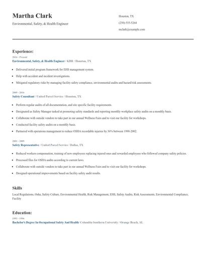 Environmental, Safety, & Health Engineer Resume