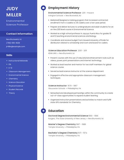 Environmental Science Professor Resume