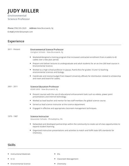Environmental Science Professor Resume