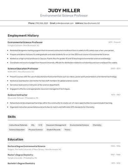 Environmental Science Professor Resume
