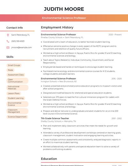 Environmental Science Professor Resume